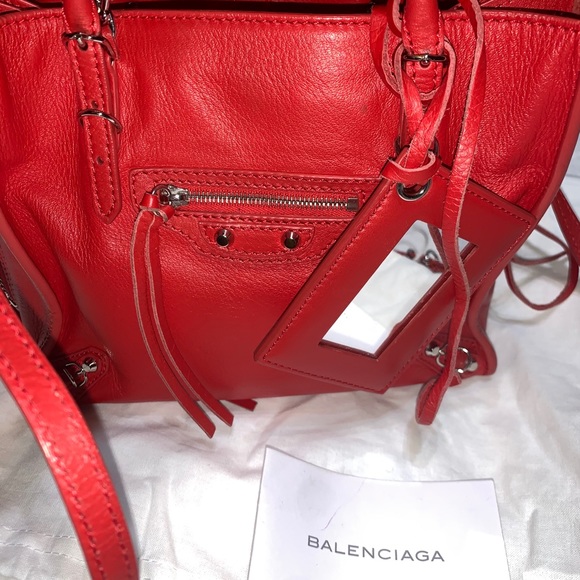 Auth BALENCIAGA Papier Mini Red Leather Tote Bag - Picture 2 of 14